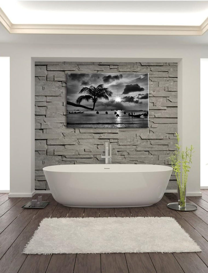 Pixxprint Palmen an Traumstrand als Leinwandbild/Grösse: 100x70 / Wandbild/Kunstdruck/fertig bespann