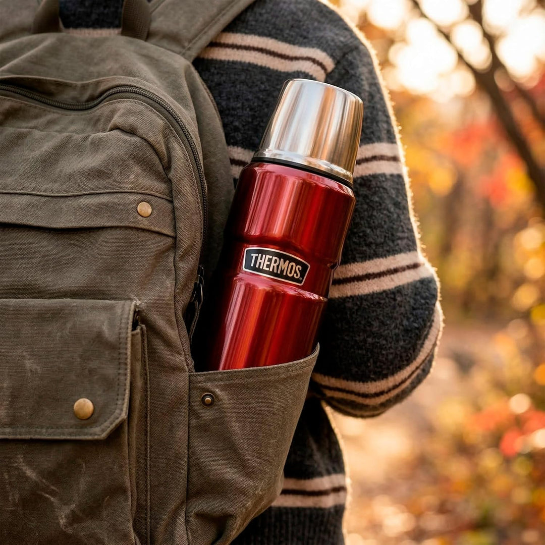 Thermos 4003.248.047 Thermosflasche Stainless King, Edelstahl Cranberry 0,47 l, Drehverschluss, 12 S