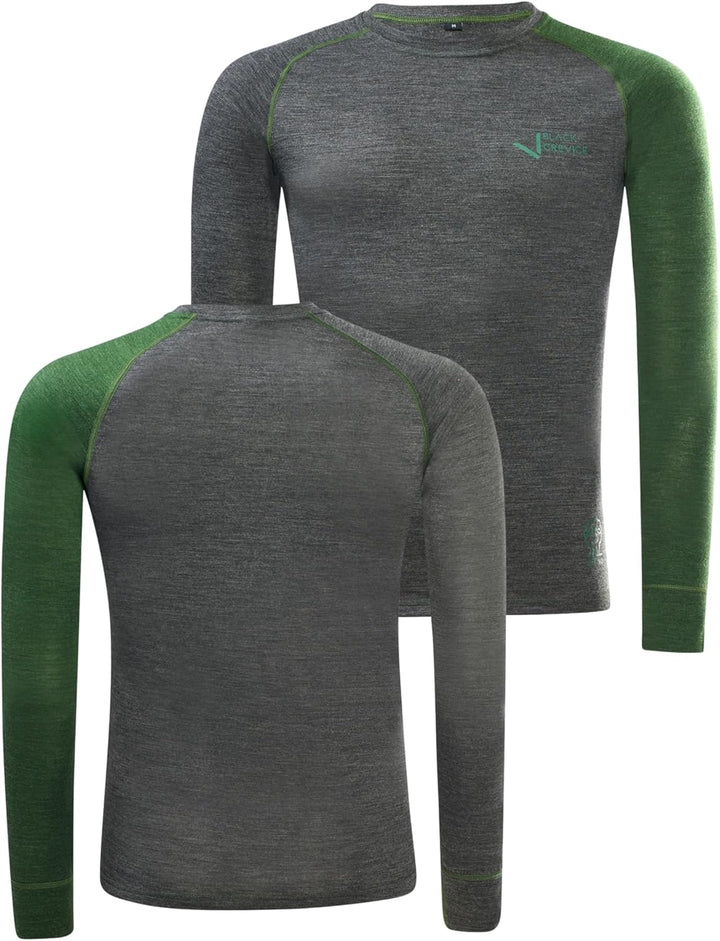 Black Crevice Herren Langarmshirt aus Merino Wolle S Anthracite/Forest Green, S Anthracite/Forest Gr