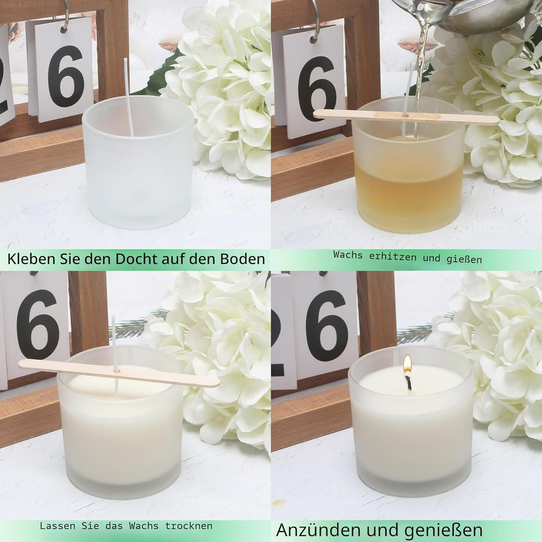 MILIVIXAY 20 Stück 118 ml Milchglas-Kerzengläser mit Deckel und Kerzenherstellungs-Kits – Grosspacku