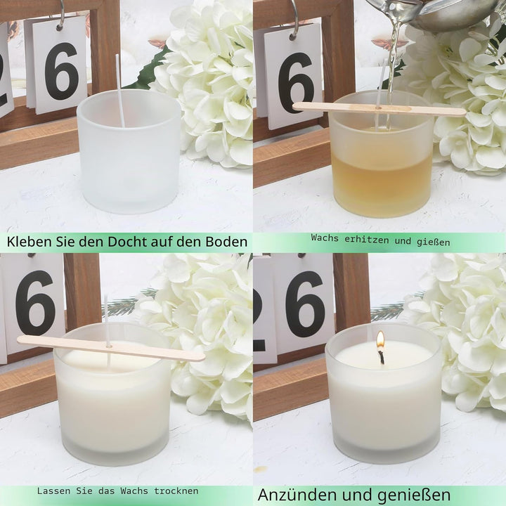 MILIVIXAY 20 Stück 118 ml Milchglas-Kerzengläser mit Deckel und Kerzenherstellungs-Kits – Grosspacku