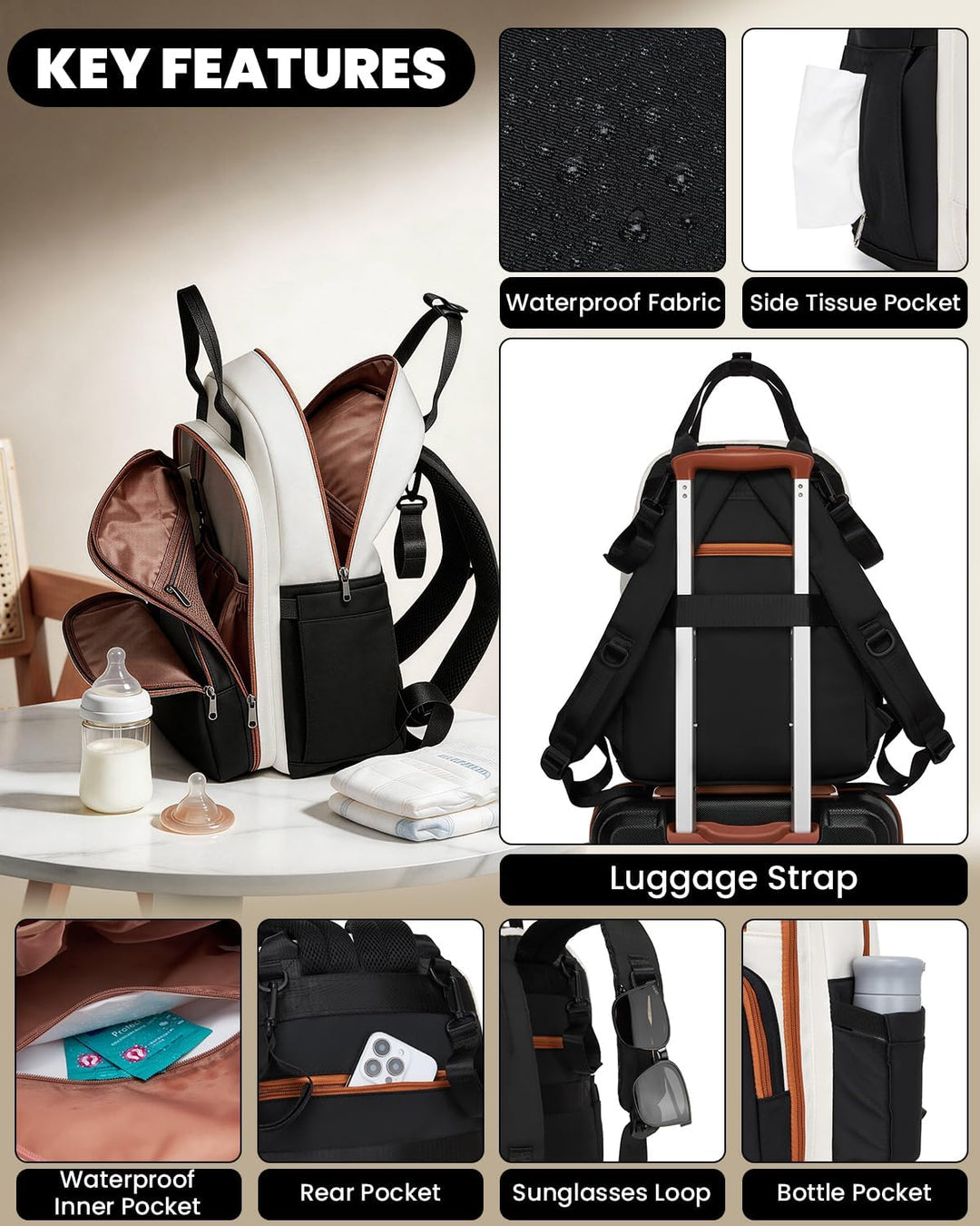 Miss Lulu Baby Wickelrucksack Gross Reiserucksack für Mama und Papa mit Kinderwagengurte Isolierter