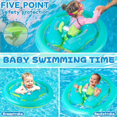 Thedttoy Schwimmring Baby mit Dual Airbag und UPF50+ Sonnendach, Baby Schwimmreifen Verstellbarer Au