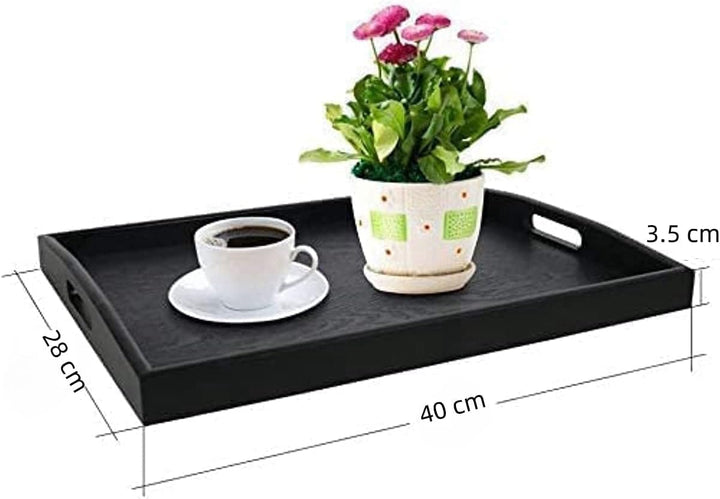 Grosses rechteckiges Serviertablett aus Holz mit grossem Griff aus schwarzem Holz (40x28 cm)