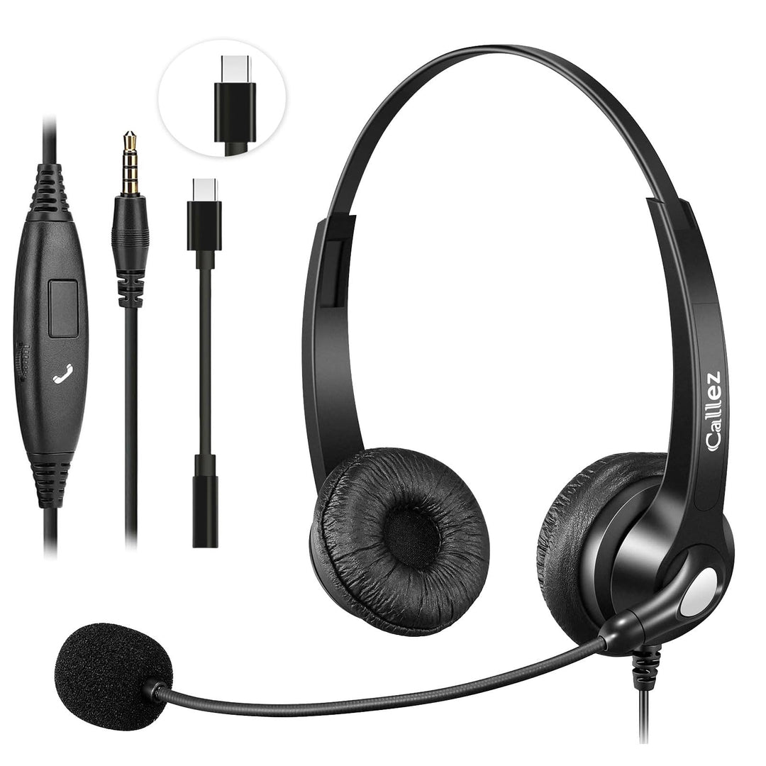Callez 3,5mm Klinke PC Headset mit Mikrofon Noise Cancelling, Type-C Headset Handy mit Kabel für Lap