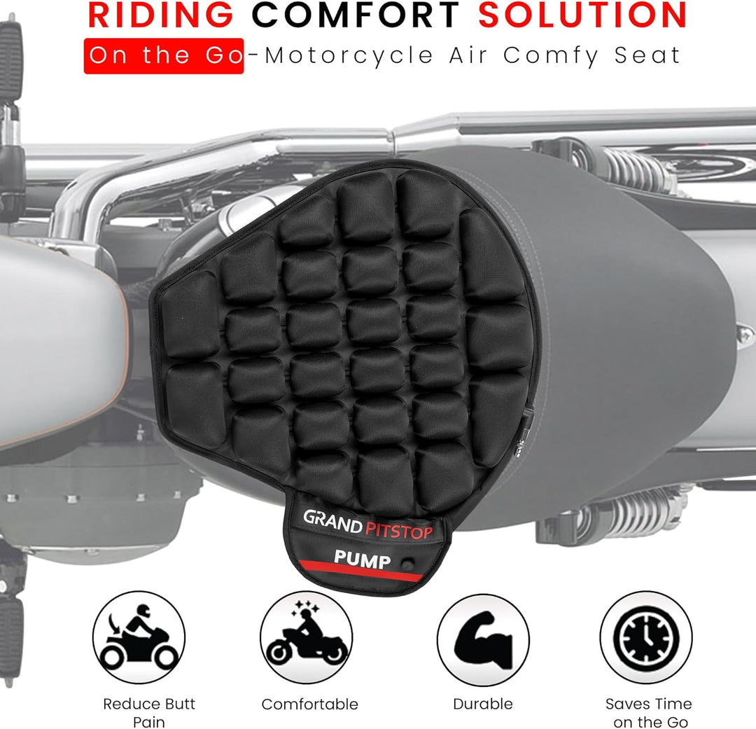GRAND PITSTOP Motorcycle Air Seat Cushion with Air Filling Pump, Inflatable Bubble Air Pads with Bre