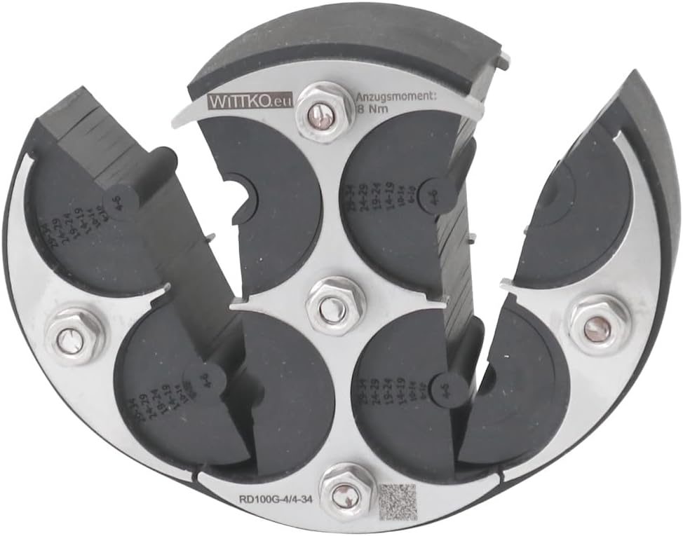 WITTKOWARE 100mm Mauerdurchführung (DN100 Ringraumdichtung), geteilt, für bis zu 4 Kabel/Rohre (4mm