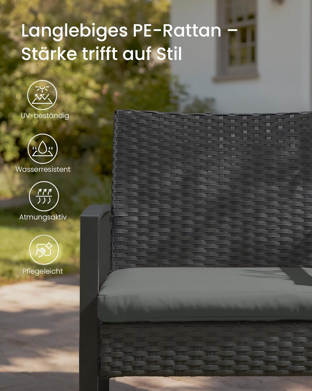 SONGMICS Balkonmöbel, Gartenmöbel-Set, aus PE-Polyrattan, Lounge-Set, Tisch und 2 Stühle, Terrassenm