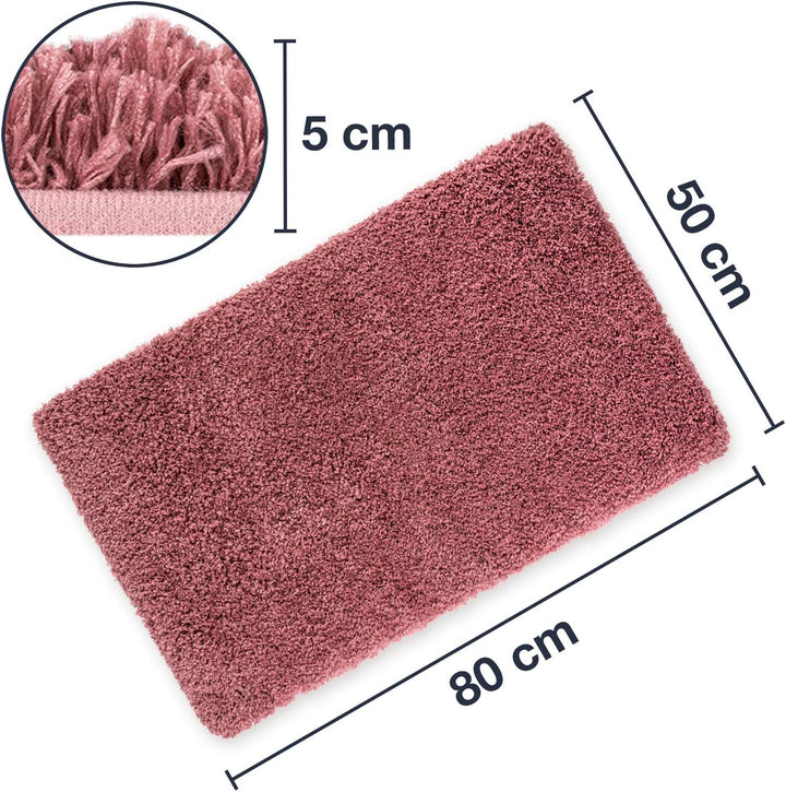 WohnDirect Premium Hochflor Badezimmerteppich Rosa • Rutschfester & Extra Flauschiger Badvorleger •
