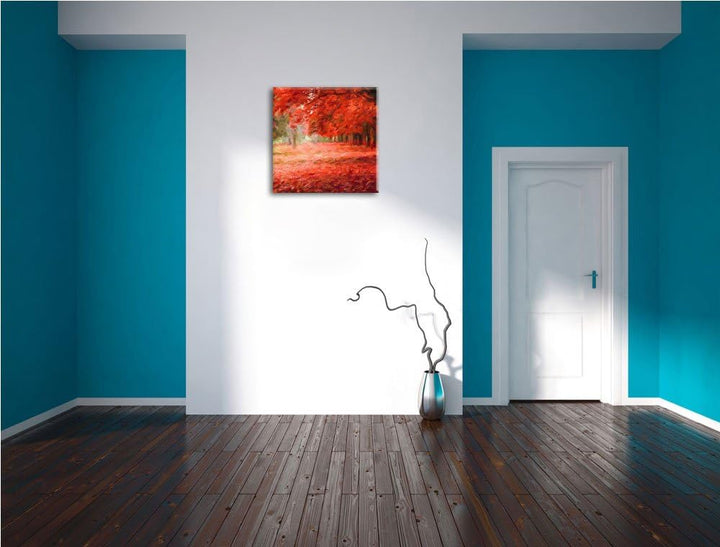 Pixxprint Bunt gefärbter Park im Herbst, Format: 70x70 auf Leinwand, 70x70