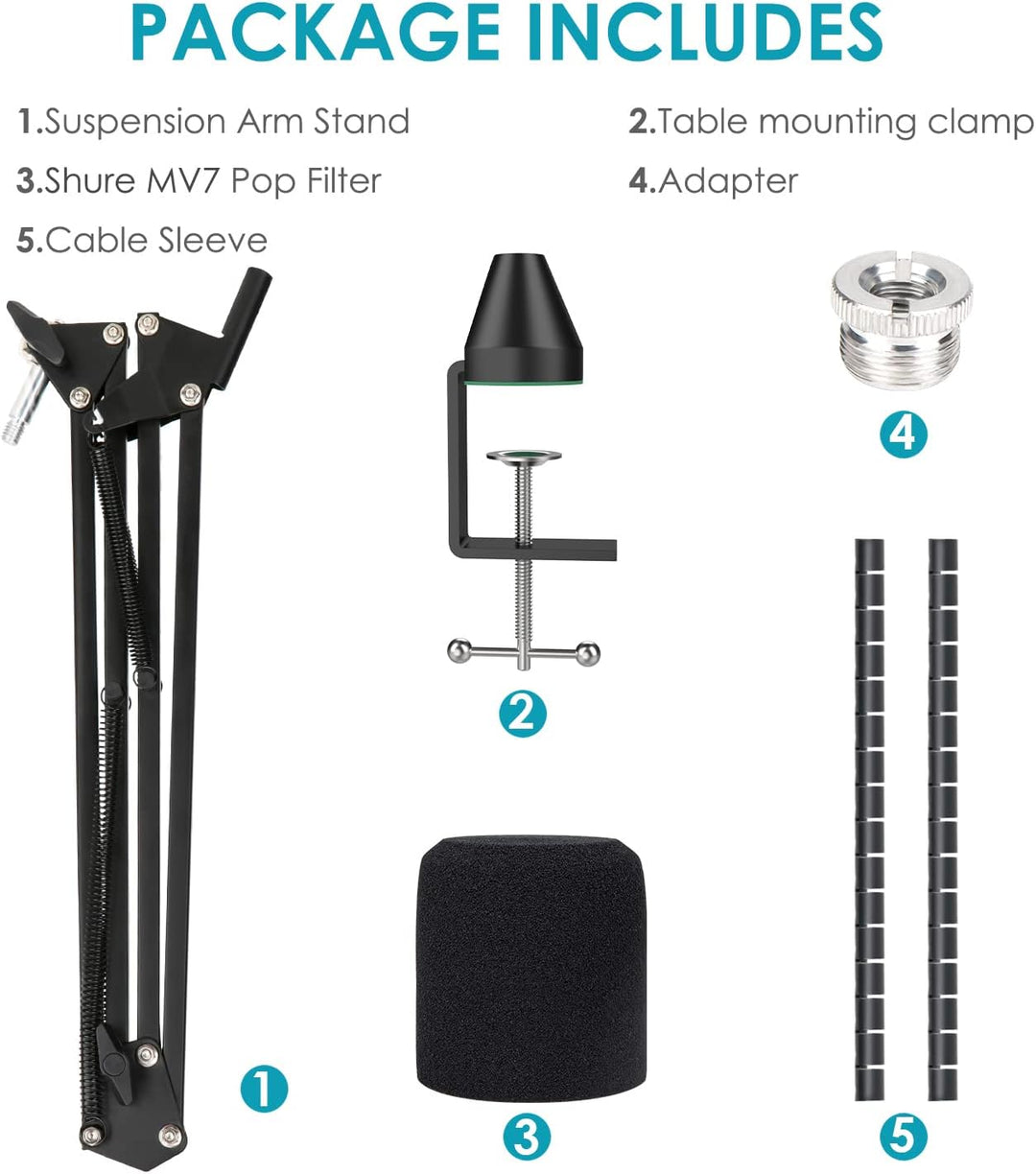 YOUSHARES MV7 Mikrofon Arm mit Popschutz, Mikrofonständer mit Mikrofon Pop Kompatibel mit Shure MV7
