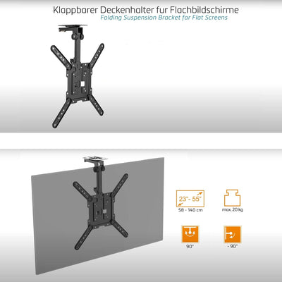 Klappbarer Aluminium TV Deckenhalter, Vollbeweglich, 23-55 Zoll, 58-140cm