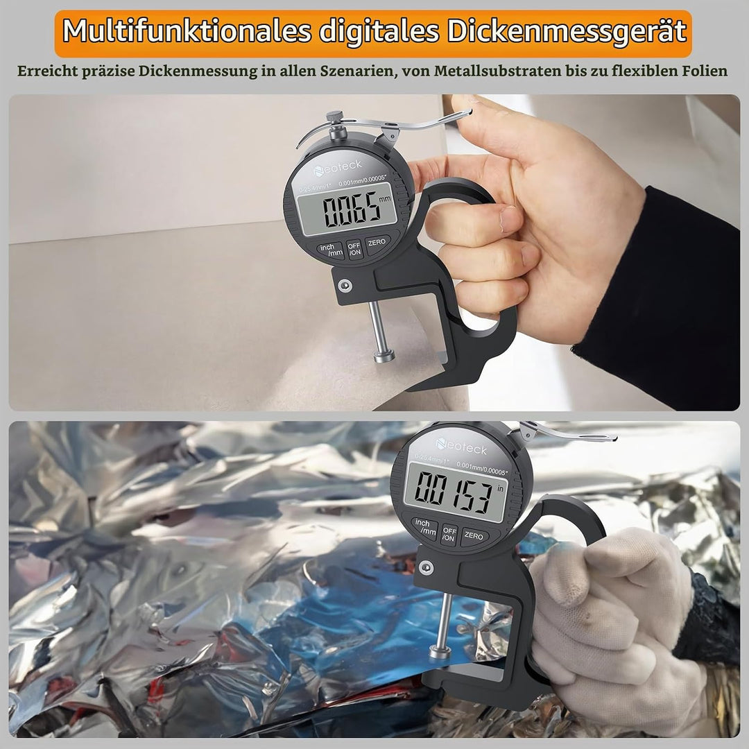 Neoteck Tragbares Digitales Dickenmessgerät 0-25,4 mm Messbereich 0,001/0,00005 &