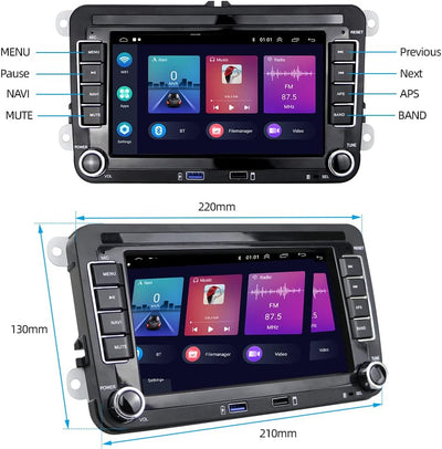 Podofo 2 Din Android 11 Autoradio für VW Golf 5 6 Polo Seat Skoda Radio mit Wireless Apple Carplay,