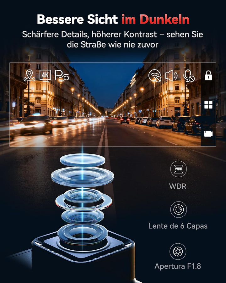 REDTIGER F7N 4K Dashcams mit WiFi GPS Front 4K/2.5K und hinten 1080P Dual Dash Kamera , 3.16" Displa