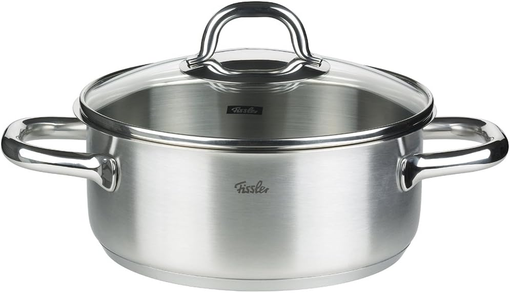 Fissler Korfu/Edelstahl-Topfset, 5-teilig, Kochtopf-Set, Töpfe mit Glas-Deckel (3 Kochtöpfe, 1 Brate