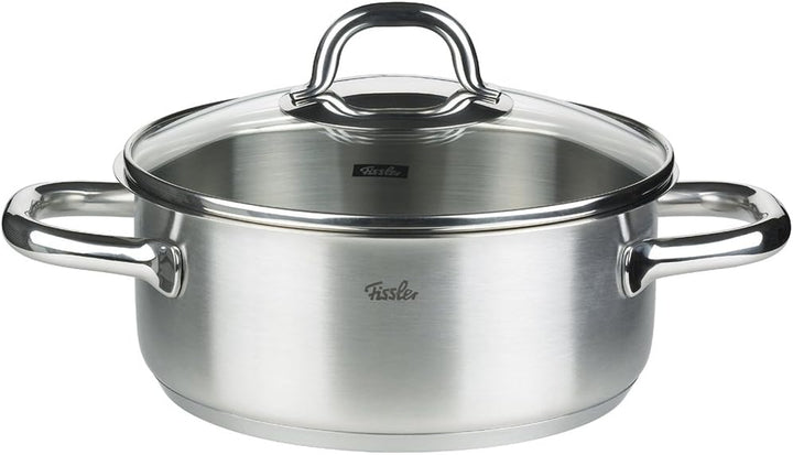 Fissler Korfu/Edelstahl-Topfset, 5-teilig, Kochtopf-Set, Töpfe mit Glas-Deckel (3 Kochtöpfe, 1 Brate