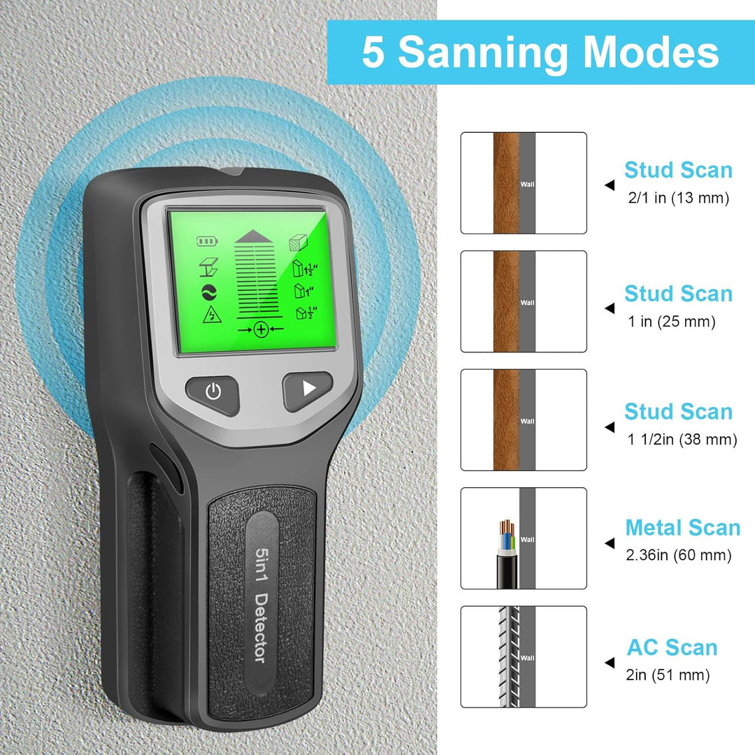 Leitungssucher Ortungsgerät Stromleitungsfinder 5 in 1 Wandscanner Metall Detektor mit HD LCD Anzeig
