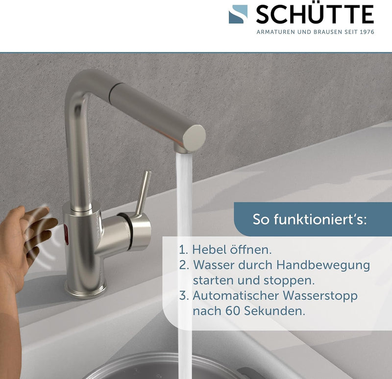 SCHÜTTE 99705 VITAL Sensor-Spültischarmatur Küche, Küchenarmatur mit ausziehbarer Brause, automatisc