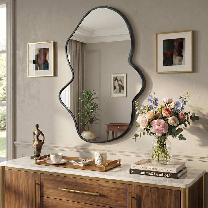 Wavy Wandspiegel, Unregelmässiger Metallrahmenspiegel für Badezimmer, Schlafzimmer &amp; Flur, Asymmetri