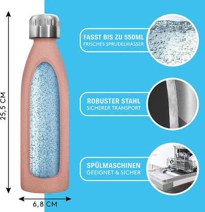 LICHTENWERK® Premium Edelstahl Flasche 0,6L [EINFACH MITNEHMEN] kompatibel mit SodaStream Crystal -