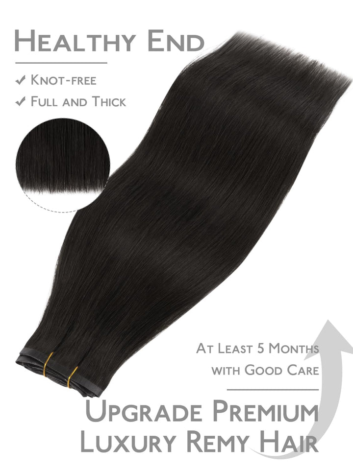 WENNALIFE Nahtlose Clip In Extensions Echthaar, 35cm 9pcs 130g Natürliches Schwarz Echthaar Extensio