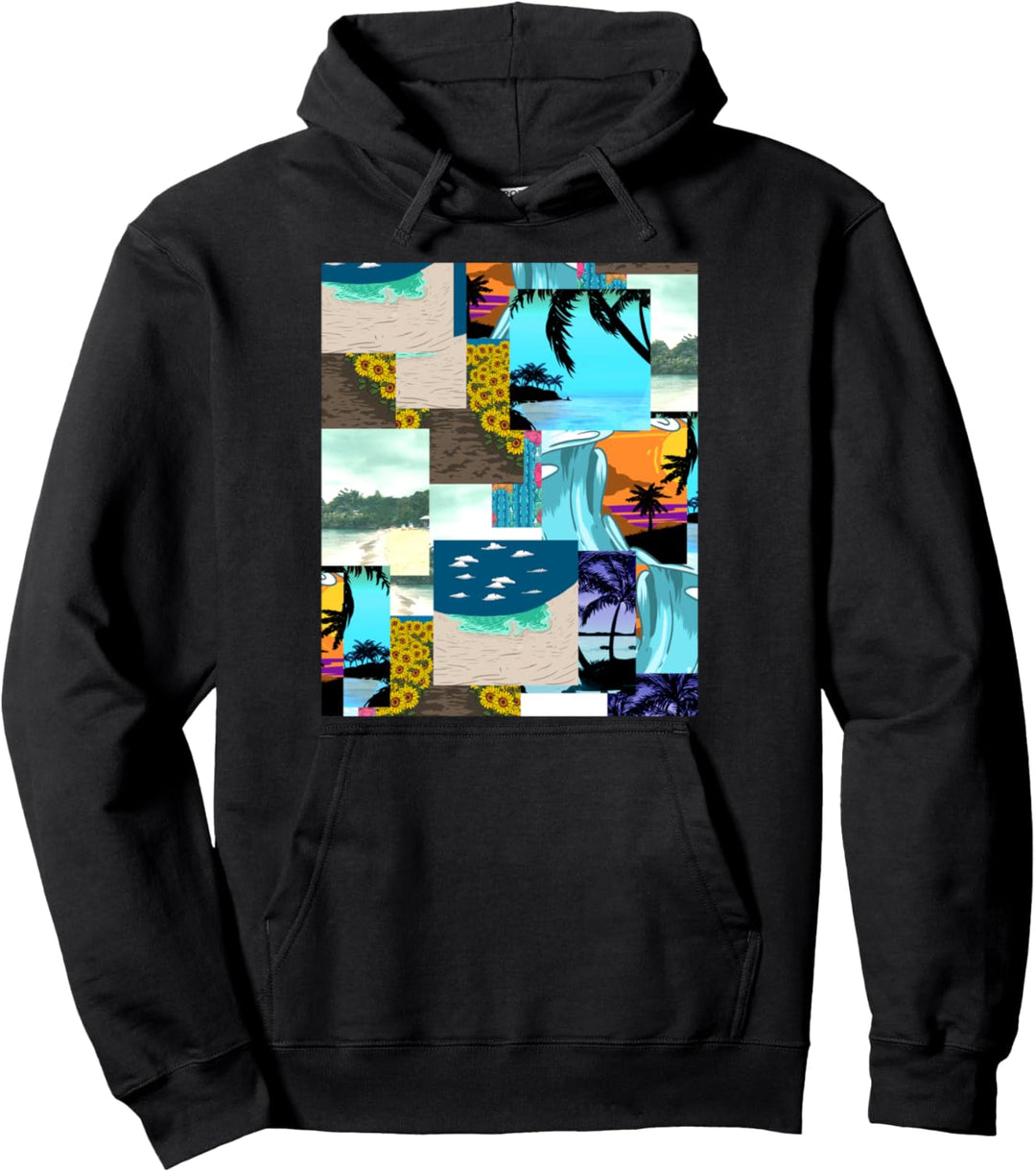 Beach Sunflower Coconut Tree Waves Vacation Beach Lover Gift Pullover Hoodie