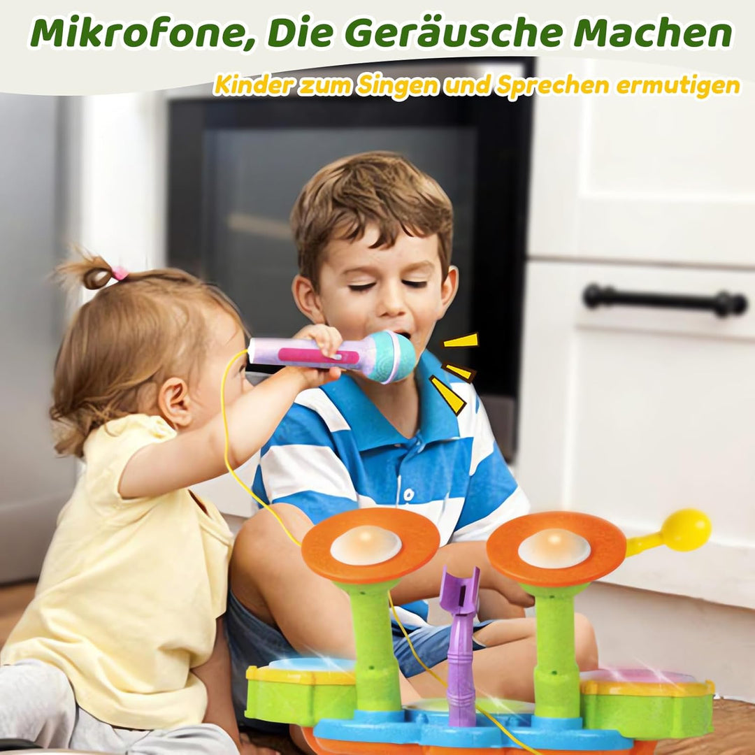 Schlagzeug Kinder Spielzeug - Musikinstrumente für Kinder ab 1 Jahr Mit Kinderreimen &amp; Lichtfunktion