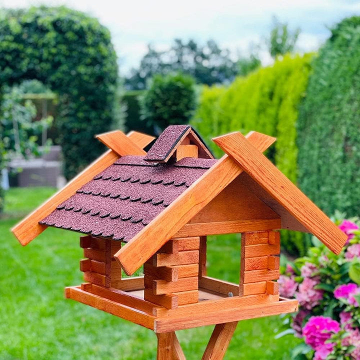 Rechteckiges Vogelhaus M - XL wetterfest aus Holz Vogel Futterstelle Haus mit und ohne Ständer (Grös