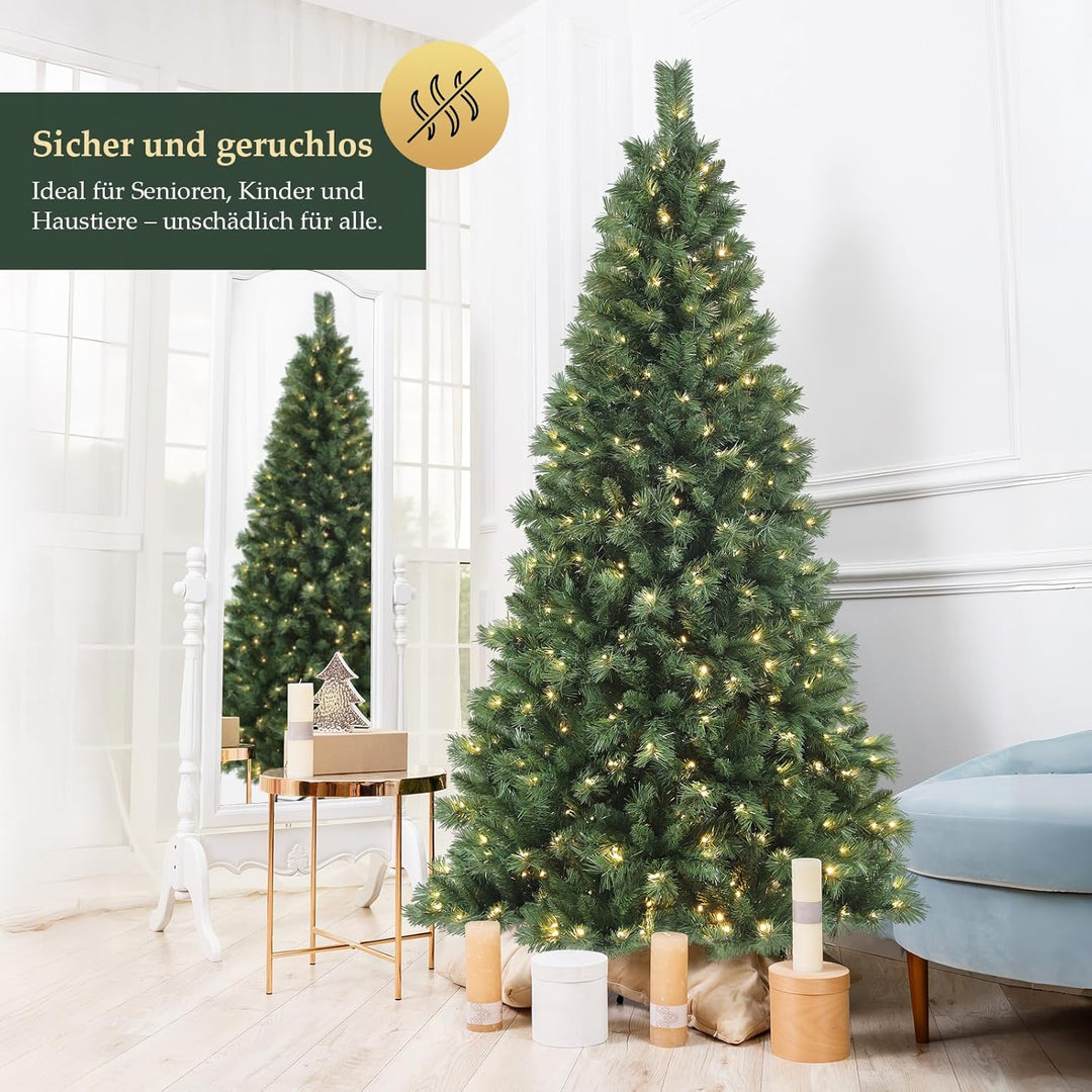 SALCAR Künstlicher Weihnachtsbaum mit Beleuchtung 210 cm, Tannenbaum Künstlich mit Handschuhen und 3