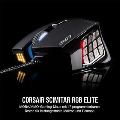 CORSAIR SCIMITAR RGB ELITE Kabelgebundene MOBA/MMO Gaming-Maus - 18.000 DPI - 17 programmierbare Tas