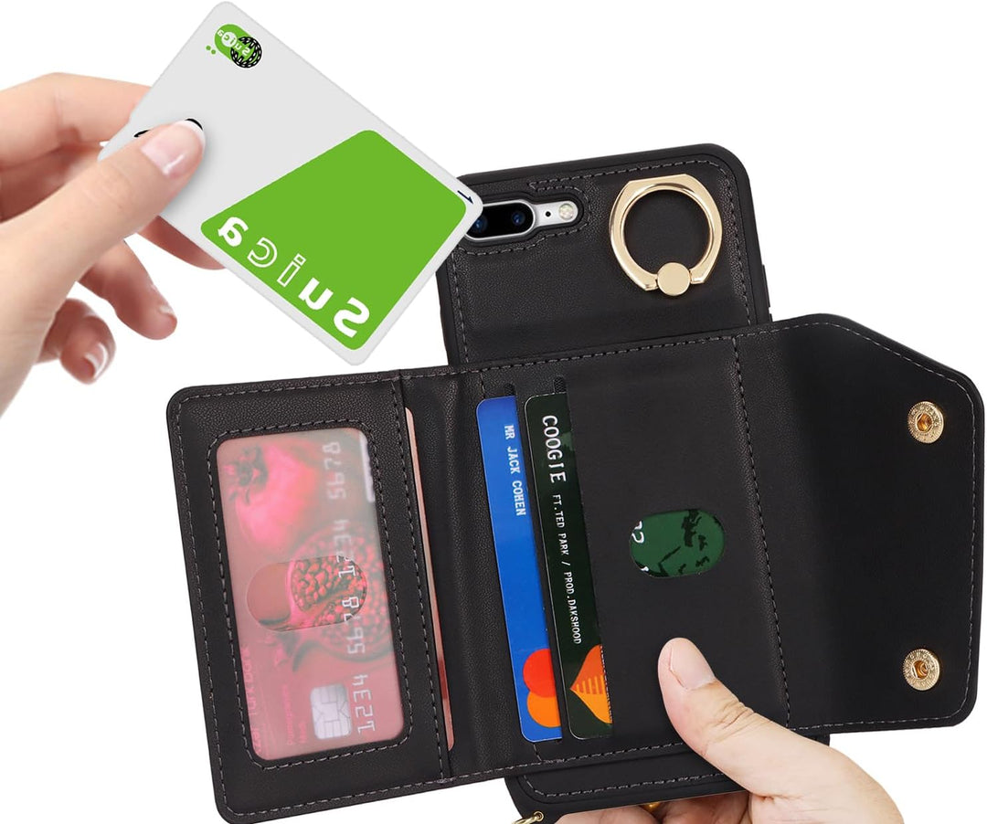 Lipvina Hülle für iPhone 7 Plus/8 Plus Hülle mit Band Kartenhalter handyhülle Hülle für iPhone 7 Plu