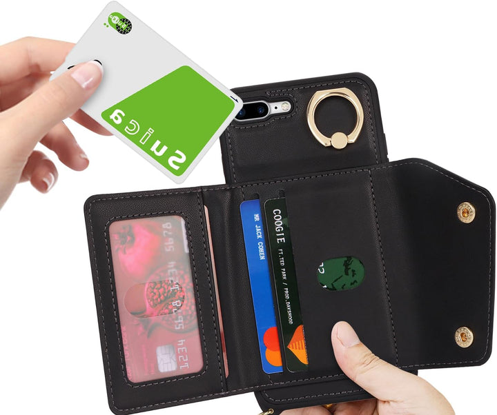 Lipvina Hülle für iPhone 7 Plus/8 Plus Hülle mit Band Kartenhalter handyhülle Hülle für iPhone 7 Plu