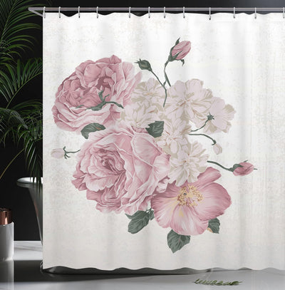 ABAKUHAUS Rose Duschvorhang, Alte Rosen Corsage Grunge, Moderner Digitaldruck mit 12 Haken auf Stoff