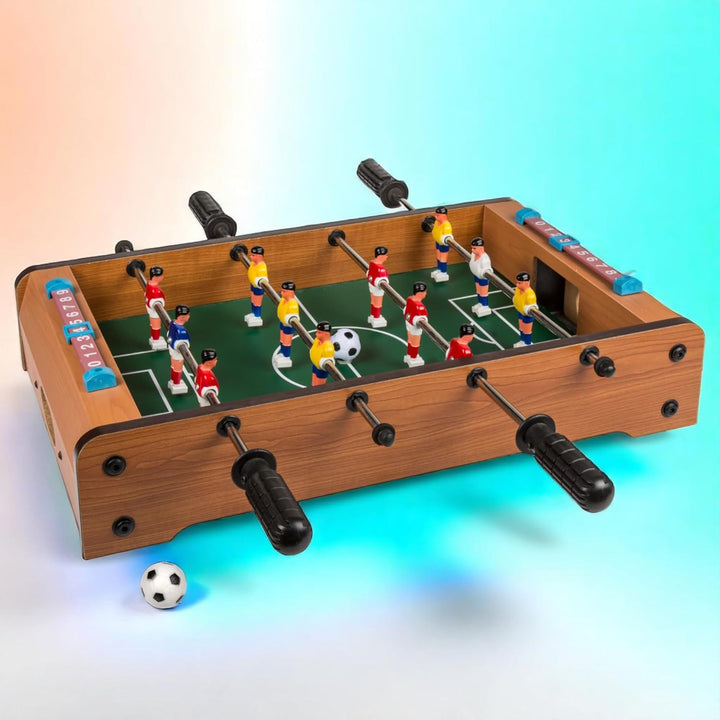MIJOMA Tischfussballspiel aus Holz – Mini-Kicker für Kinder & Erwachsene, mit 2 Bällen & Torzähler –