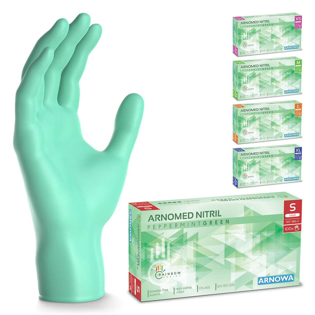 500 Stk (5x100) ARNOMED Einweghandschuhe Grün, Einmalhandschuhe S, Nitril Handschuhe Einweg, Nitrilh