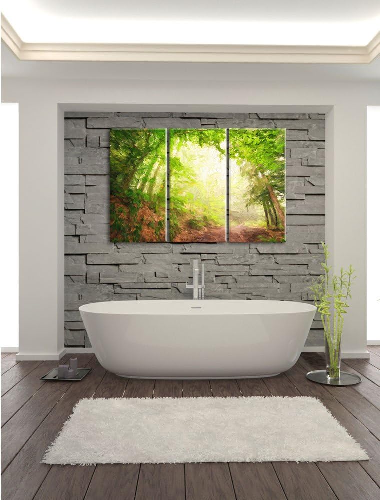 Pixxprint Sonnenstrahlen Waldweg Pinsel Effekt 3-Teiler Leinwandbild 120x80 Bild auf Leinwand