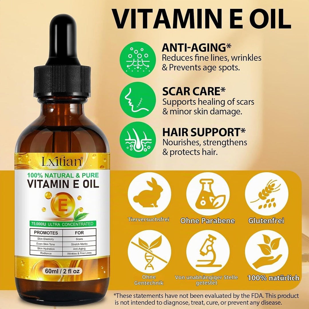 Vitamin E Öl Für Gesicht Und Haut, 75,000 IU, 100% Natürliches &amp; Reines Vitamin E Oil für Haut, Gesi