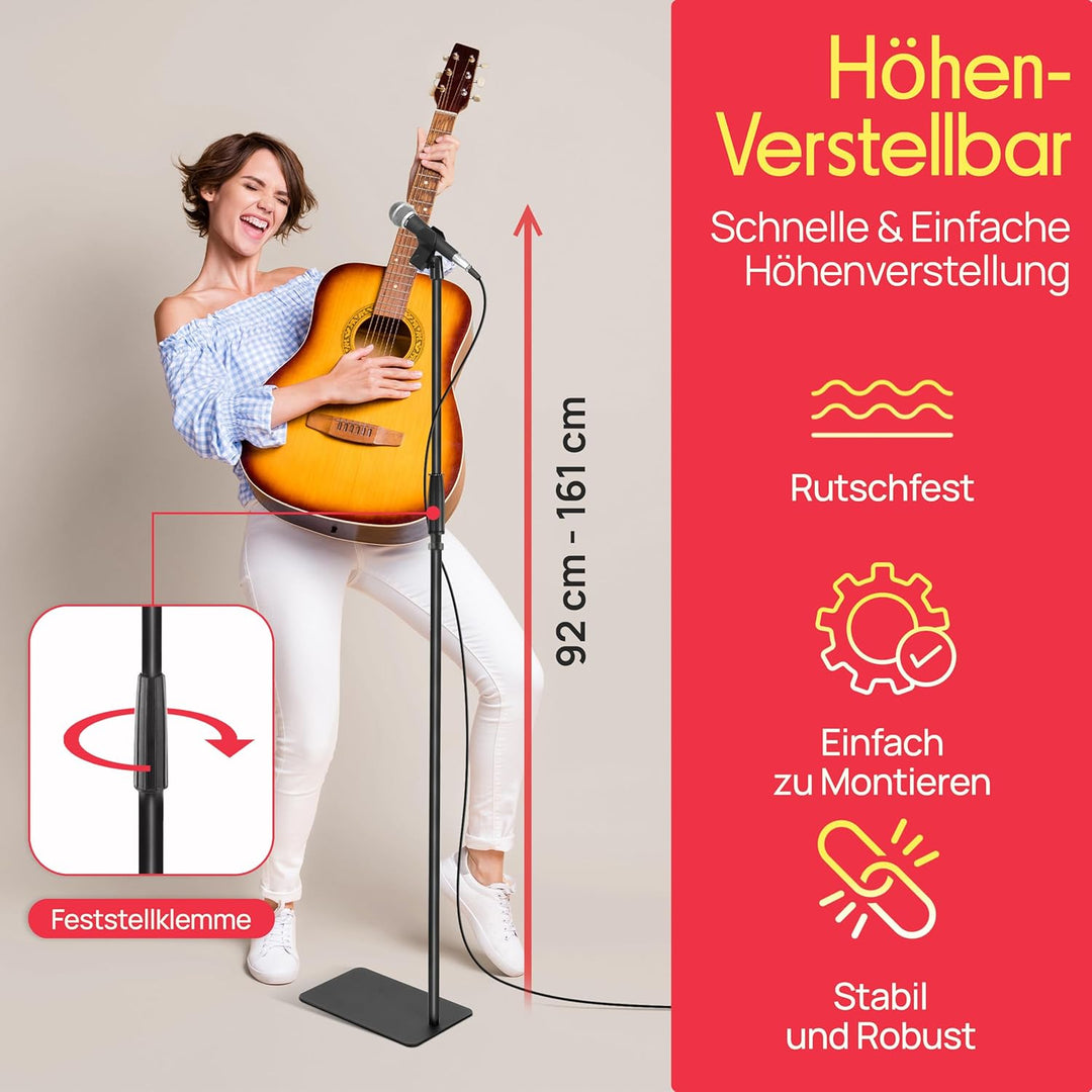 Pyle Mikrofonständer, Quadratische Basis, Höhenverstellbar, Mit universellem 5/8” Adapter, Mikrofonc