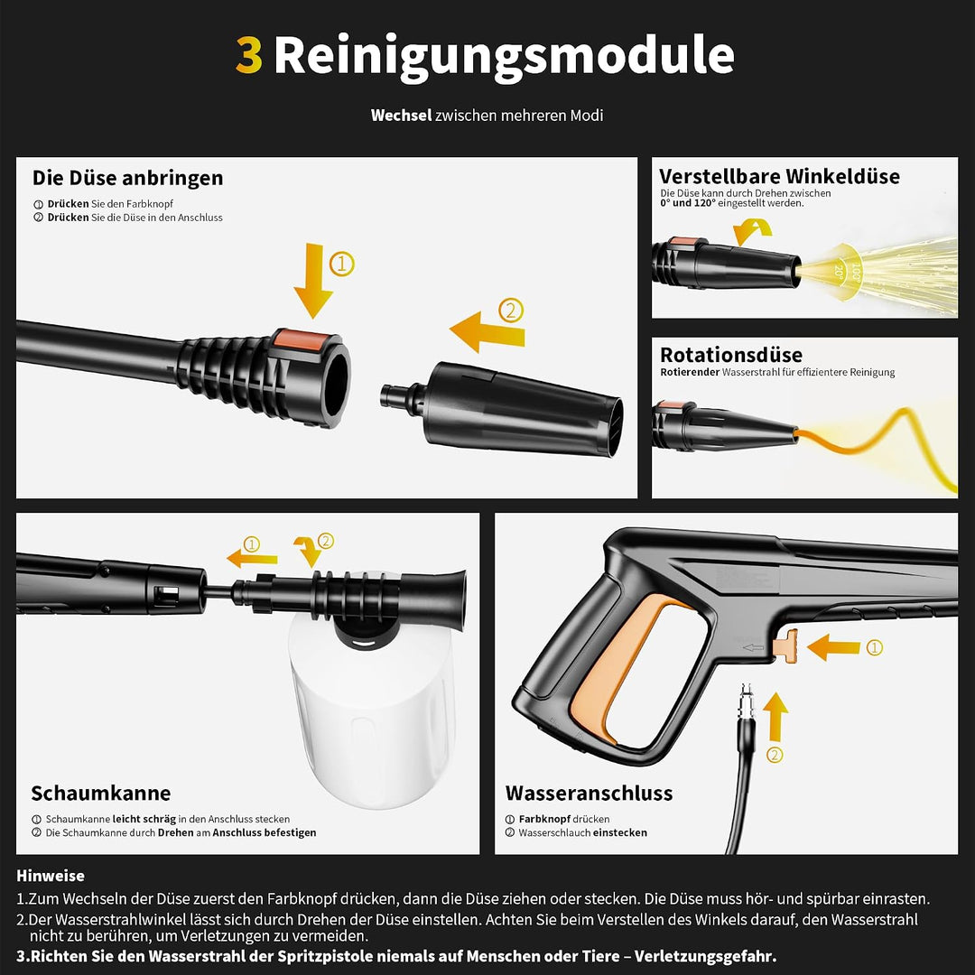 Hochdruckreiniger Touchscreen 8-stufiger 200 bar, 6-in-1-Düse, Einstellbarer Druck: 100-200 bar, För
