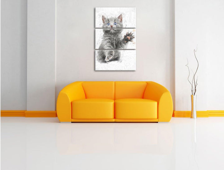 Pixxprint Babykatze als Leinwandbild/Grösse: 3 Teilig (120x80) cm/Wandbild/Kunstdruck/fertig bespann