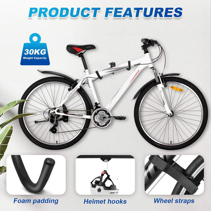 Fahrrad Wandhalterung, Klappbar Metall Fahrradhalterung Wand mit Haken, Softe Polsterung 30kg Tragfä