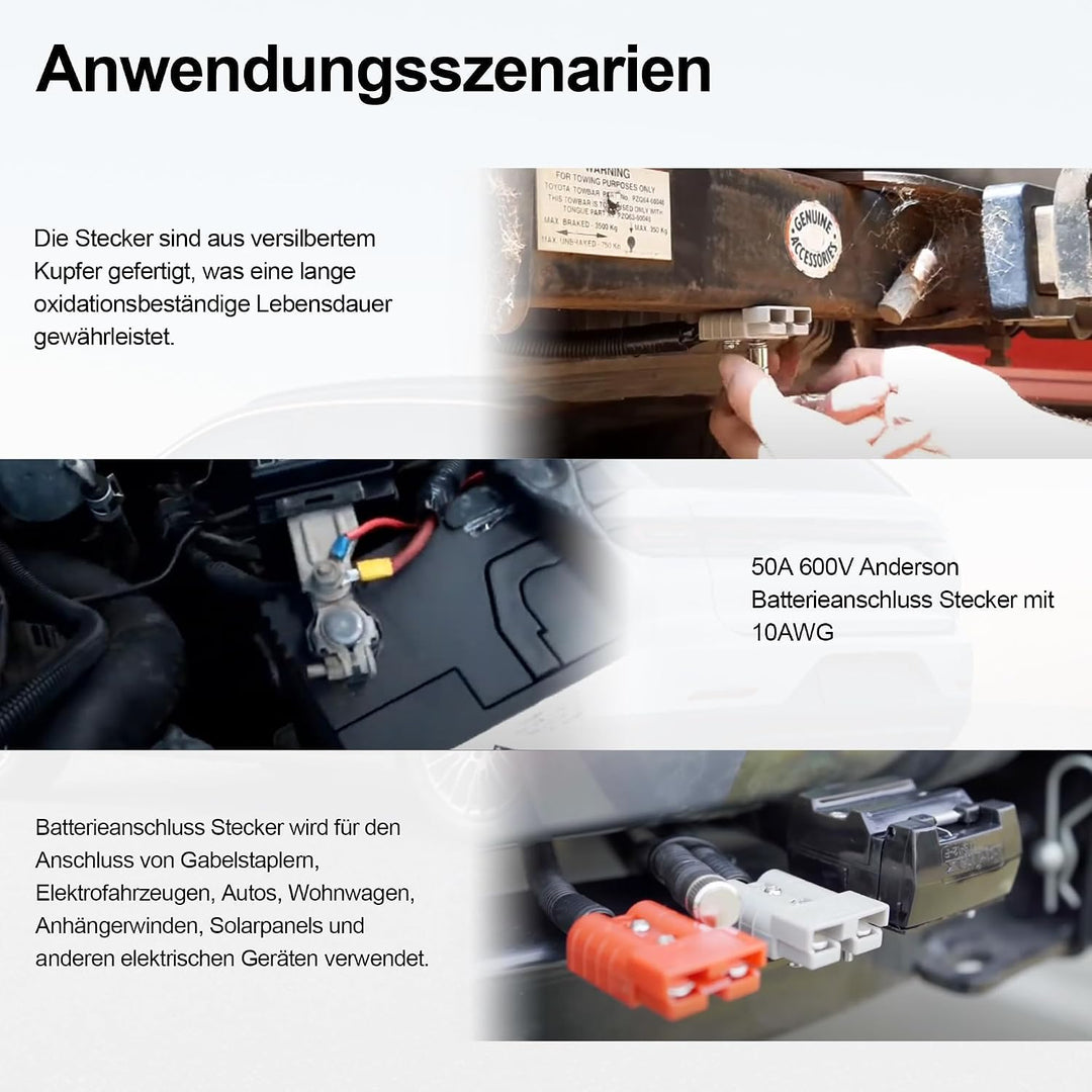HISports 2 Stück Anderson Batterieanschluss Stecker 50 A 600 V mit O-Ring Kabel 10 AWG 50 cm,Ladeste
