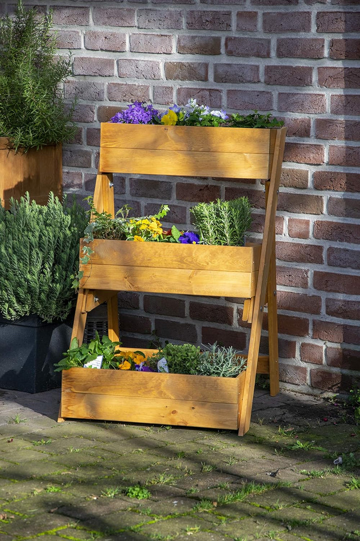 dobar® Dreistufige Pflanztreppe Outdoor aus Massiv-Holz für Balkon und Garten - Blumenbeet mit 3 Pfl