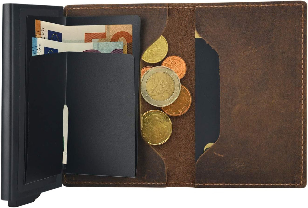 Premium Herren Portmonee RFID Schutz Kartenetui Business Geldbörse feinstes A++ Echtleder mogdi Nano