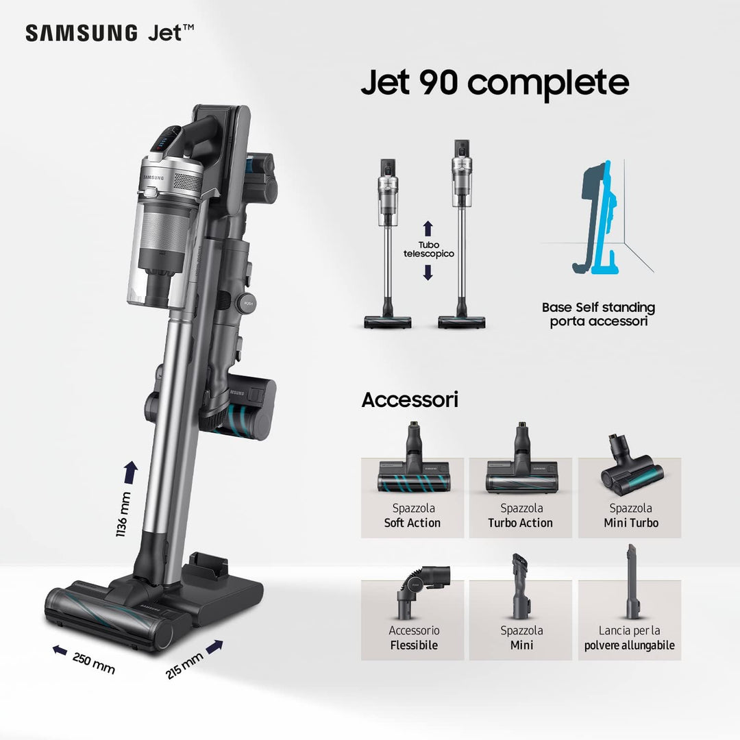 Sams , hepa, Aspirazione VS20R9046T3 VS20R9046T3/ET, Samsung Jet 90 Complete, Silber Schwarz, 6 Acce