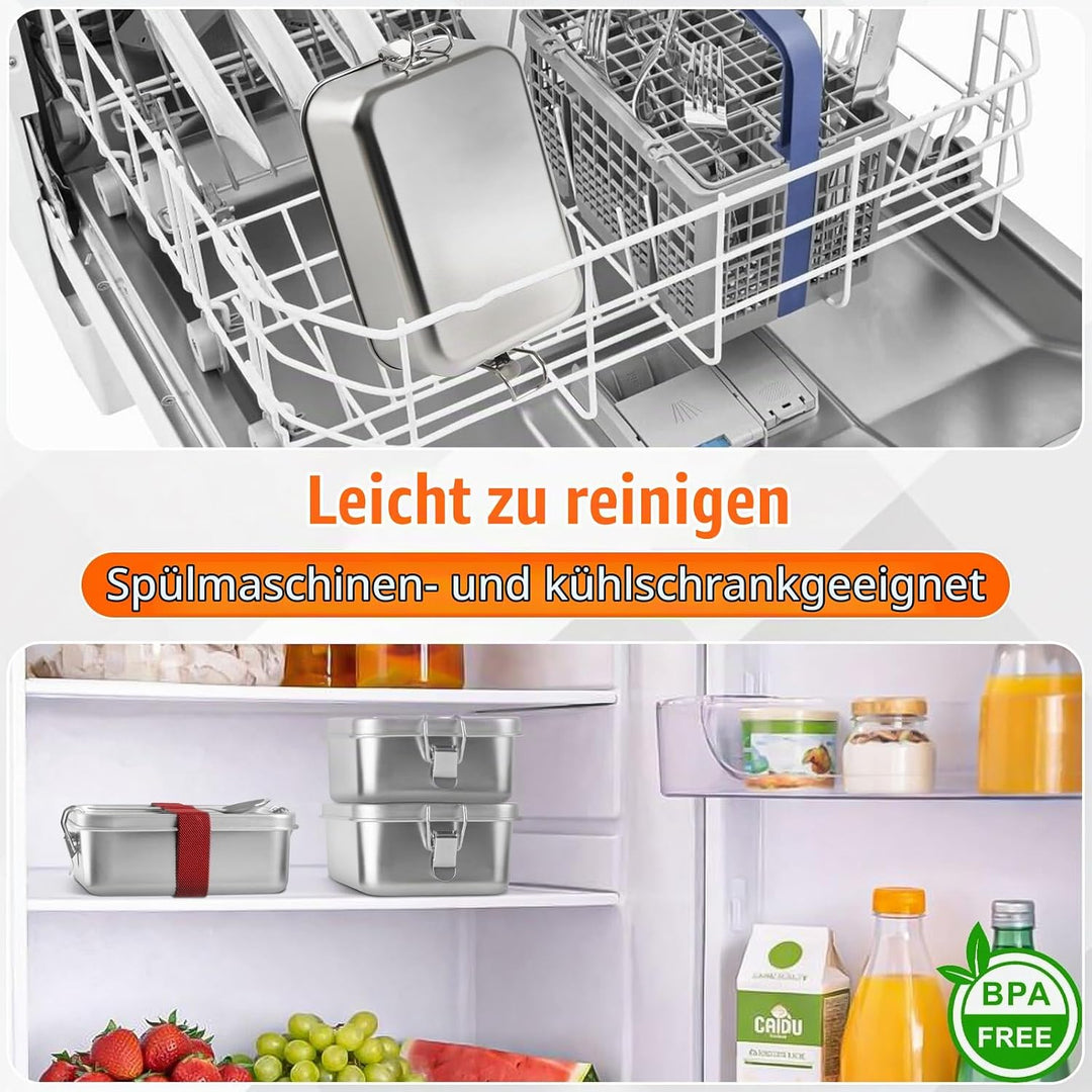 KUOGAS Brotdose edelstahl mit fächern, Auslaufsichere lunchbox mit Löffel 1000ml, Wasserdichte Nachh