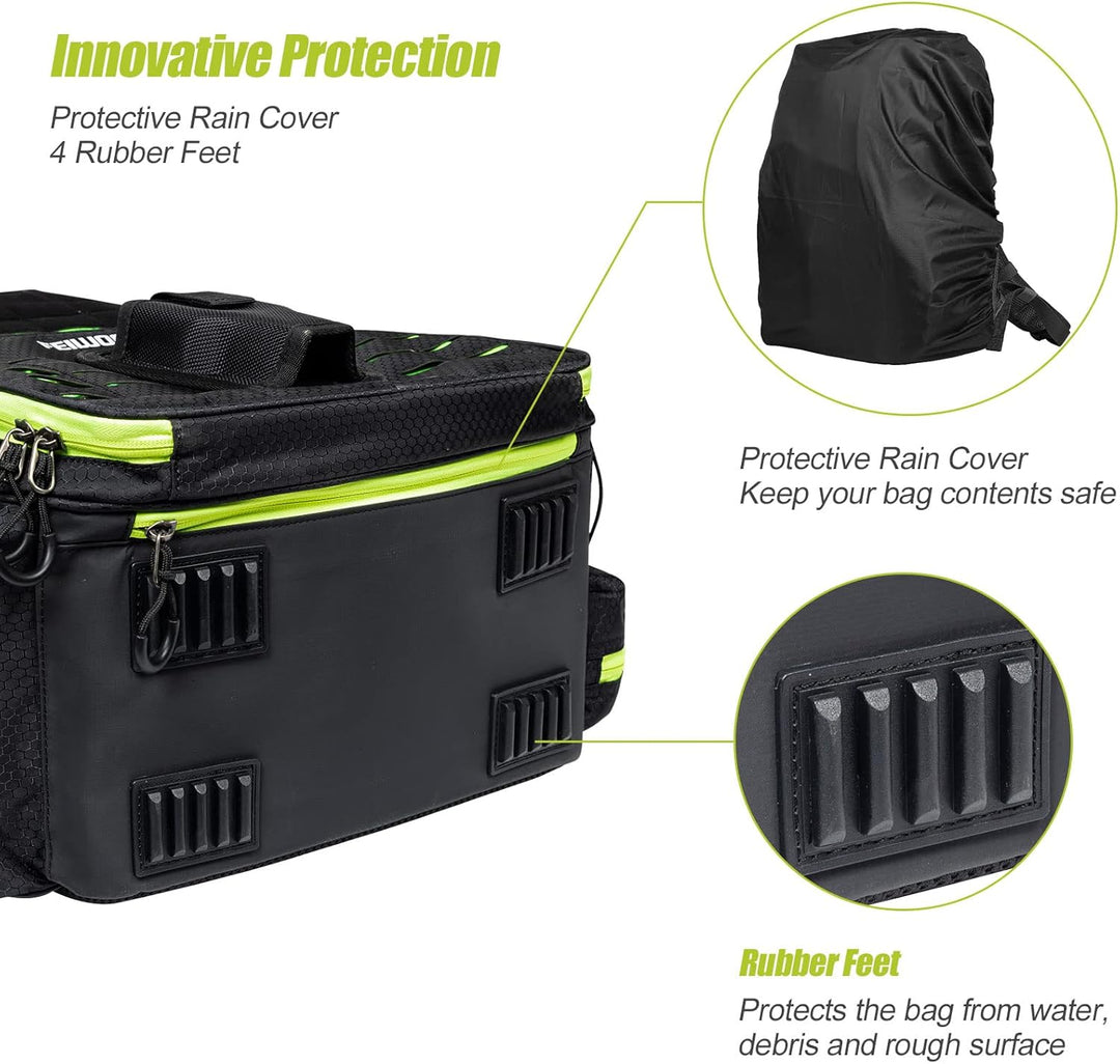 FEIWOOD GEAR Angelausrüstungs-Rucksack mit 4 Angelboxen, grosser Stauraum – widerstandsfähiger Angel