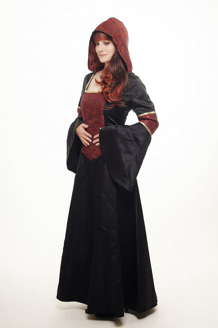 DRESS ME UP - L076/42 Kostüm Damen Damenkostüm aufwändiges Kleid mit Haube Mittelalter Romantik Elfe