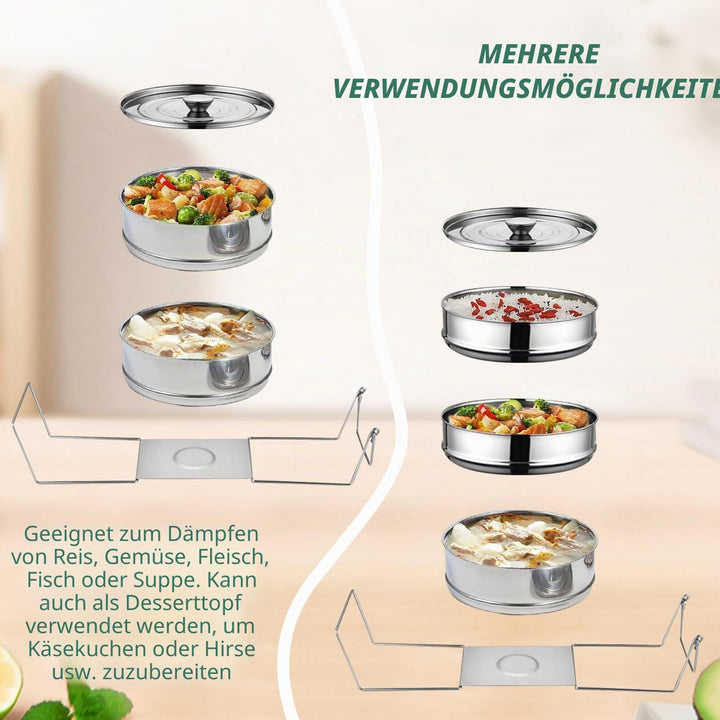 Stapelbares Edelstahl Dampfgarer Set, 20 cm Dämpfgeschirr mit Deckel Stapelbarer Dampftopf Kochgesch